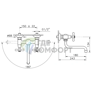 Настенный смеситель для раковины Nicolazzi Nuova Brenta с двумя ручками, хром (2505CR) - фото 2