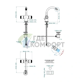Смеситель для биде THG CORVAIR FIOR DI BOSCO двухвентильный с донным клапаном, хром (U8K-A02-3202) - фото 2