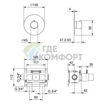 Термостатический настенный смеситель FANTINI AA/27 Matt Gun Metal PVD (33 P5 Y300B) - фото 2