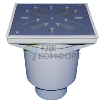 Трап HL606L с пластиковой решеткой 226x226 мм-незамерзающим запахозапирающим устройством и вертикальным выпуском DN110 или DN60 - фото 1