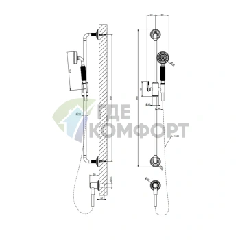 Душевая стойка GESSI VENTI20 800 мм с ручным душем и подводом воды, цвет Brass PVD (65142#710) - фото 2