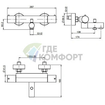 Термостатический смеситель для ванны FIMA Carlo Frattini Fimatherm наружного монтажа (хром) (F4284/1CR) - фото 2