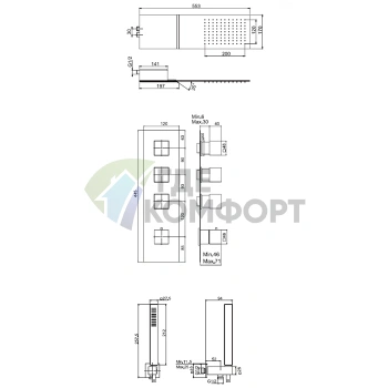 Душевой комплект FIMA|Carlo Frattini Wellness с верхним душем – 3 режима, термостатический смеситель (F4349CR) - фото 2