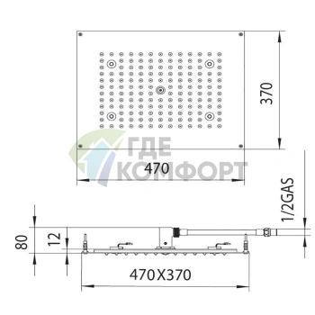 Верхний душ BOSSINI DREAM-RECTANGULAR 470x370 мм с LED-подсветкой и блоком управления, хром (H37396.030) - фото 2