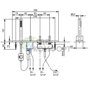 Смеситель для ванны Fantini AK/25 на борт с 4 отверстиями без излива в цвете Matt Gun Metal PVD (48 P5 T067) - фото 2