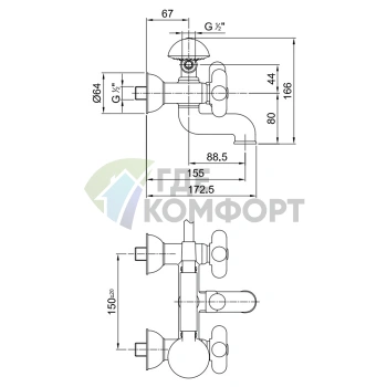 Настенный смеситель Fantini I Balocchi с ручным душем, белый матовый (60 29 0515) - фото 2