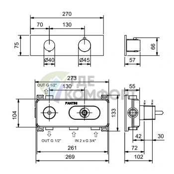 Термостатический встраиваемый смеситель для душа Fantini VENEZIA мат British Gold (29 P6 N272B) - фото 2