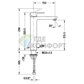 Смеситель для раковины Duravit B.3 высокий, хром (B31030002010) - фото 2