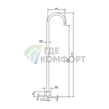 Напольный излив для раковины Fantini Nostromo 240 мм, высота 1000 мм, черный матовый (50 13 9561) - фото 2