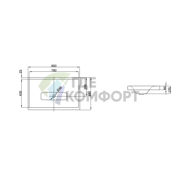 Раковина BETTELUX встраеваемая на столешницу 80x49 5x6-12см без отвпод смесительитель без перелива с крепежем цвет белый - фото 2