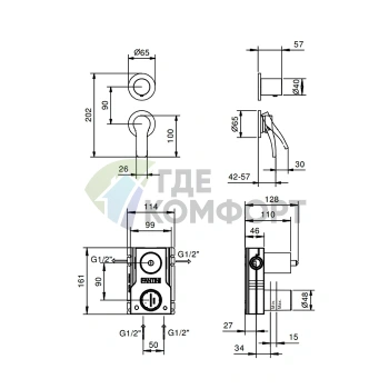 Встраиваемый смеситель для душа Fantini AL/23 (наружная часть), хром (26 02 B481B) - фото 2