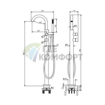 Напольный смеситель для ванны Fantini Nice с ручным душем (хром) (65 02 S080B) - фото 2