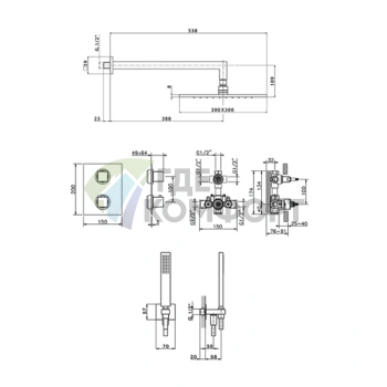 Комплект для душа CISAL Wave с термостатическим смесителем и верхним душем в цвете Сатинированный никель (WE0KT0102F) - фото 2