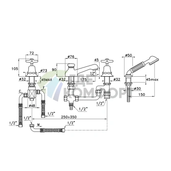 Смеситель для ванны Stella Italica на 4 отверстия, хром (IT 02303 CR00) - фото 2