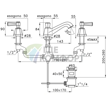 Смеситель для раковины Stella Eccelsa Leve 3224P на 3 отверстия с донным клапаном, хром (EL 00013 CR00) - фото 2