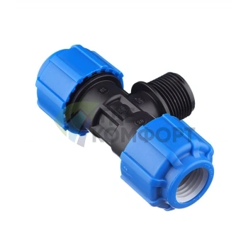 Тройник с наружной резьбой 20x3/4x20 ПНД Политэк - фото 1