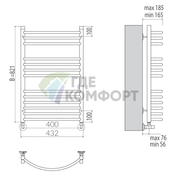Полотенцесушитель Terminus Форма 32/18 П13 6-4-3 40x82 - фото 3