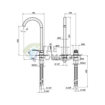 Смеситель для раковины Fantini AL/23 с двумя отверстиями, хром (26 02 B106WF) - фото 2
