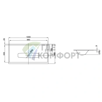 Раковина BETTELUX встраеваемая на столешницу 100x49 5x0 9-12см без отвпод смесительитель без перелива с крепежем цвет белый - фото 2
