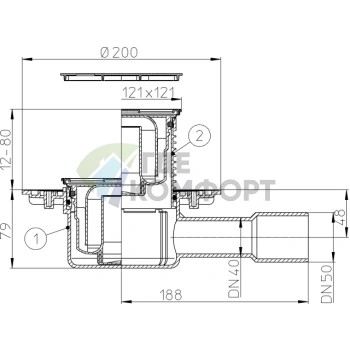 Трап HL510N-3000 с решеткой 115x115 мм c горизонтальным выпуском - фото 3