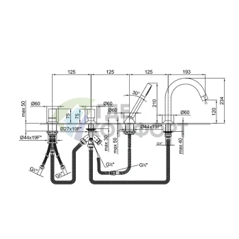 Смеситель для ванны Fantini Nostromo с ручным душем, 4 отверстия, излив 195 мм, матовый черный (50 13 1665) - фото 2