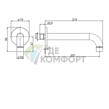 Излив для настенного монтажа FIMA|Carlo Frattini WELLNESS 207 мм, черный матовый (F2929NS) - фото 2