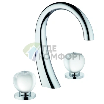 Смеситель для раковины THG Pomme Cristal Clair Satine на 3 отверстия с донным клапаном в сияющем хроме (A42-A02-151) - фото 1