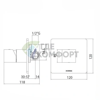 Однорычажный настенный смеситель для душа Bossini Cube с квадратной ручкой, матовый никель (Z00064.094) - фото 2