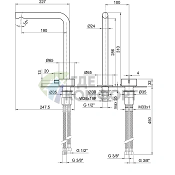Смеситель для раковины Fantini AF/21 на 2 отверстия, матовая натуральная сталь (27 93 A107WF) - фото 2