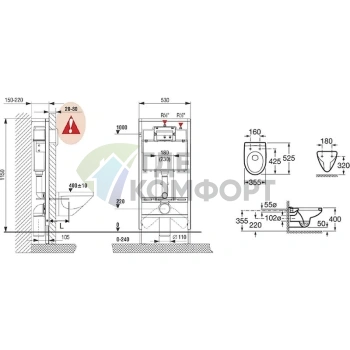 Комплект Roca Victoria с инсталляцией, унитазом, сиденьем и кнопкой - фото 3
