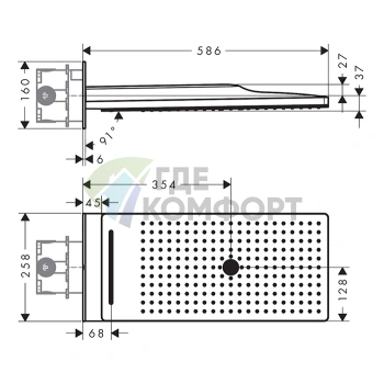 Верхний душ AX 250x580 мм, 3 струи, настенный монтаж, шлифованная бронза (35283140) - фото 2