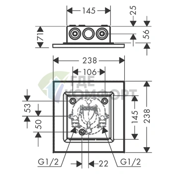 Потолочная панель для душа AX ShowerSolution 250x250 мм, хром (35309000) - фото 2
