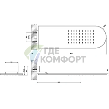 Душевая головка Gessi Shower316 для настенного крепления 620x200 мм, цвет черный XL (45163#299) - фото 2