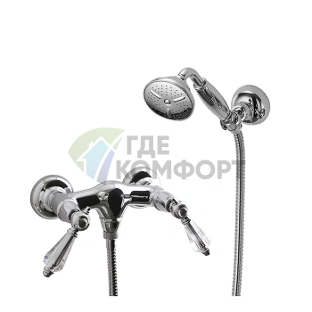 Смеситель для душа FIMA Carlo Frattini Herend Chic внешнего монтажа с ручками SWAROVSKI и душевым комплектом, хром (F5405CCR) - фото 1