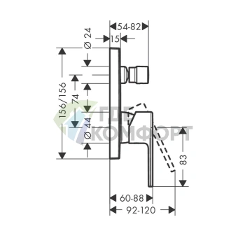 Смеситель для ванны Hansgrohe Vernis Shape встраиваемый с переключателем, матовый черный (71468670) - фото 2