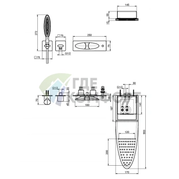 Двойной встроенный смеситель для душа FIMA|Carlo Frattini Eclipse с каскадным верхним душем и комплектом, хром (F3908X3CR) - фото 2