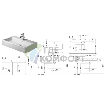 Раковина Duravit Vero Умывальник шлифованный с перел с 3 отв под смеситель включая крепление 800x470мм Цвет Черный - фото 2