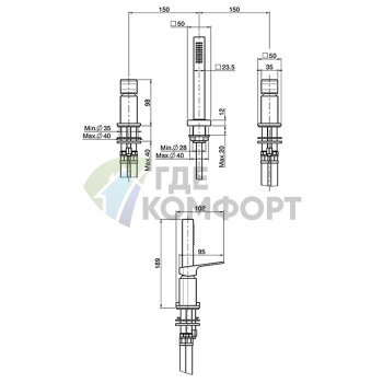 Смеситель для ванны FIMA Carlo Frattini Fit с ручным душем, 3 отверстия, черный матовый (F3394/1NS) - фото 2