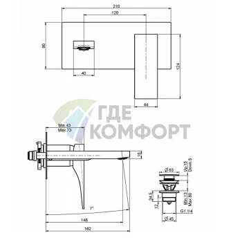 Смеситель для раковины FIMA Carlo Frattini Zeta настенный, донный клапан, хром (F3971X5CR) - фото 2