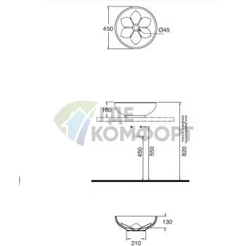 Раковина AZZURRA FLEUR накладная 45х16см без отв под смесительитель цвет золото с синим - фото 2