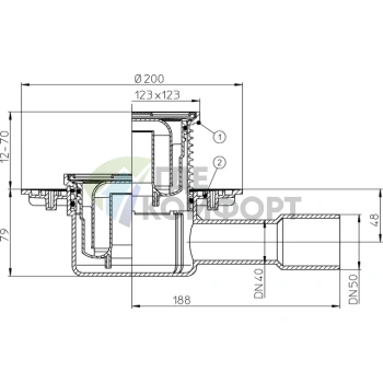 Трап HL510N с решеткой 115x115 мм c горизонтальным выпуском - фото 3