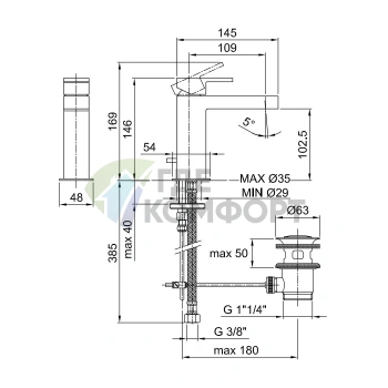 Смеситель для раковины Fantini Mare с донным клапаном, хром (51 02 1004F) - фото 2