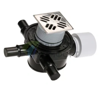 Трап HL70-3000 с решеткой 115x115 мм-с горизонтальными нормально заглушенными тремя входами DN40/50 и горизонтальным выходом DN75/110 - фото 1