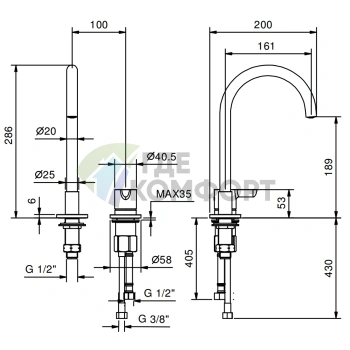 Смеситель для раковины Fantini Icona Classic: 2 отв., без донного клапана, хром (53 02 R504W) - фото 2