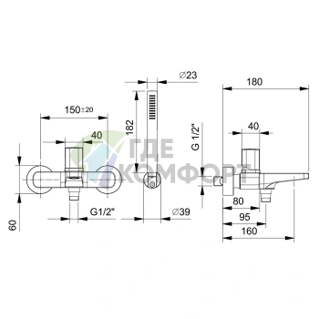 Смеситель для ванны Fantini Lame настенный с ручным душем, 2 источника, хром (24 02 M015) - фото 2