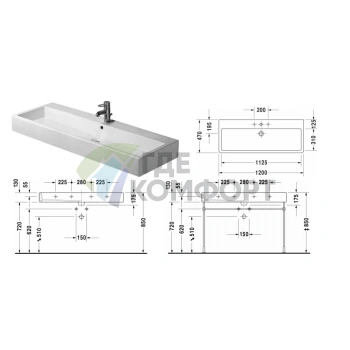 Раковина Duravit Vero шлиф с перел без отв под смеситель включая крепление 1200x470мм Цвет Белый - фото 2