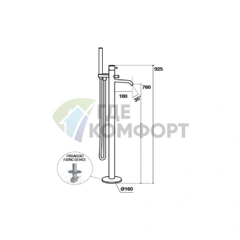 Напольный смеситель для ванны Kerasan Nolita с ручной лейкой, белый матовый (923030 Bianco matt) - фото 2