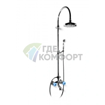 Смеситель для ванны Bongio Rivoli с душевой стойкой и душем тропический, хром/Royal Blue 08 (05536CR08D) - фото 1