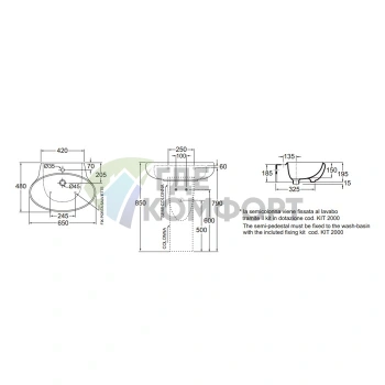 Раковина AZZURRA CLAS с 1 отверстием под смесительитель 65x48см цвет белый с полуколонной - фото 2