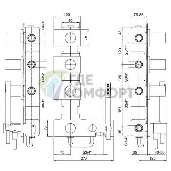 Термостат для душа Fantini Milano на 4 выхода, 3/4, наружный монтаж, хром (31 02 4714B) - фото 2
